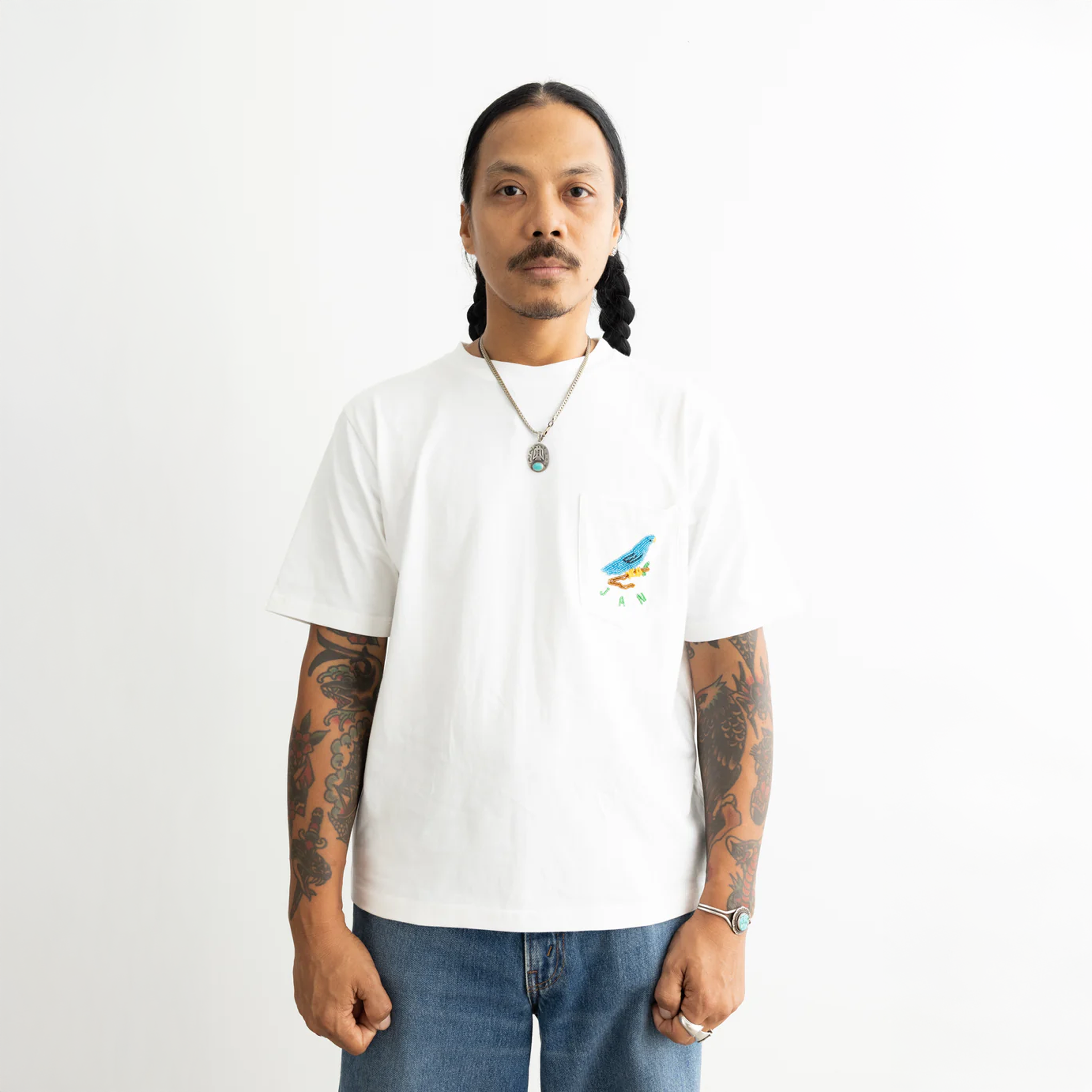 Jan Koleksi Burung Pocket Tee "White"