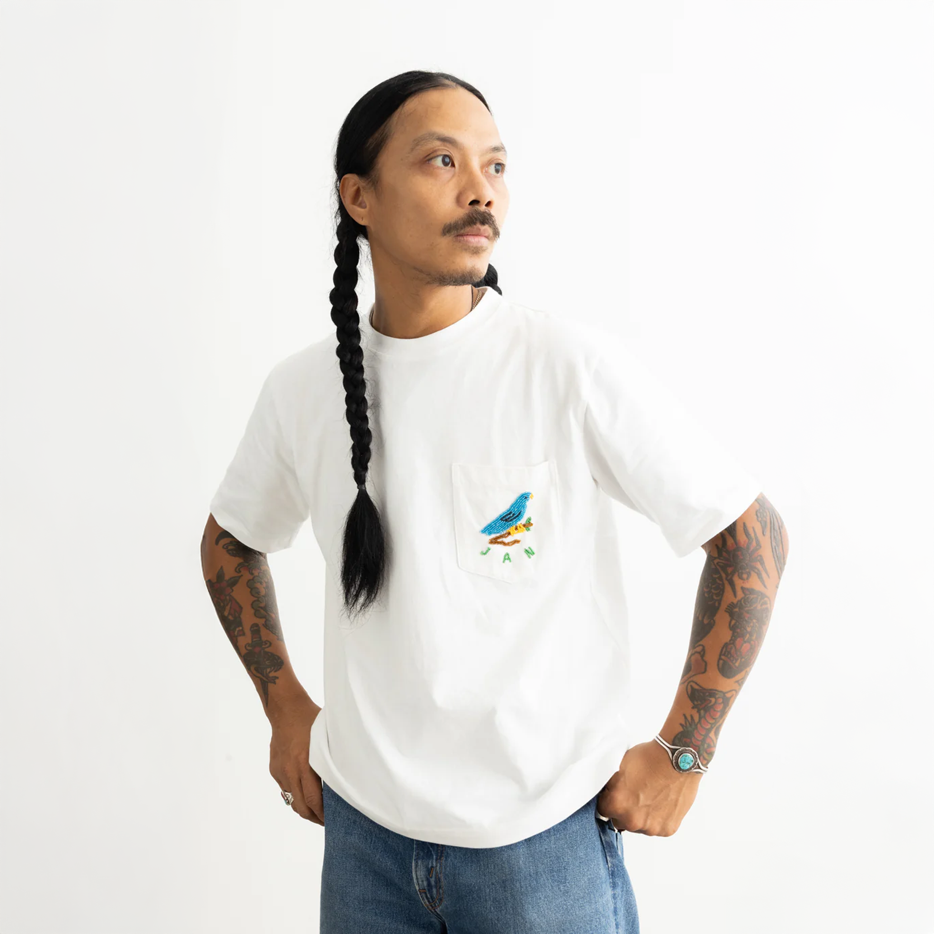Jan Koleksi Burung Pocket Tee "White"