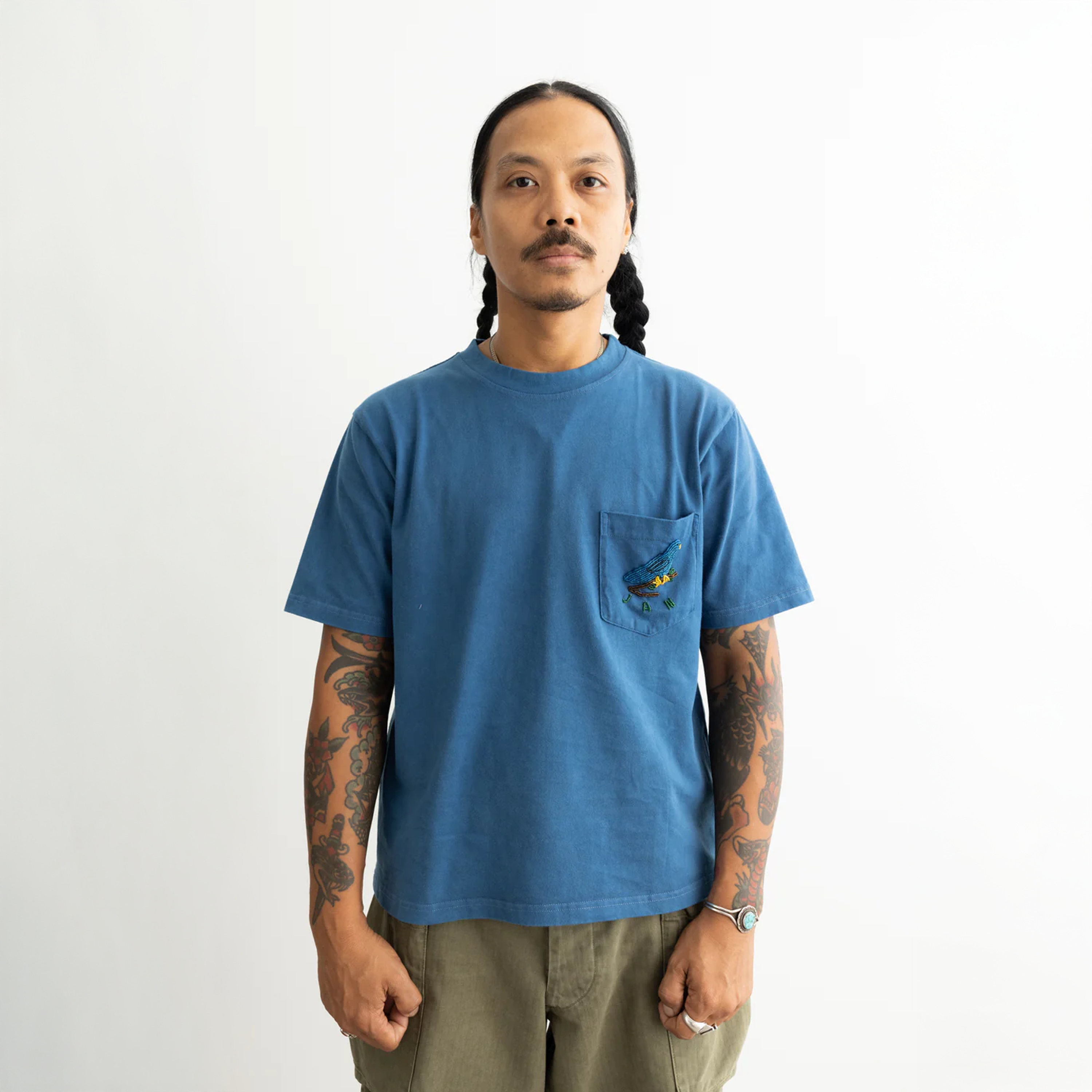 Jan Koleksi Burung Pocket Tee "Indigo"