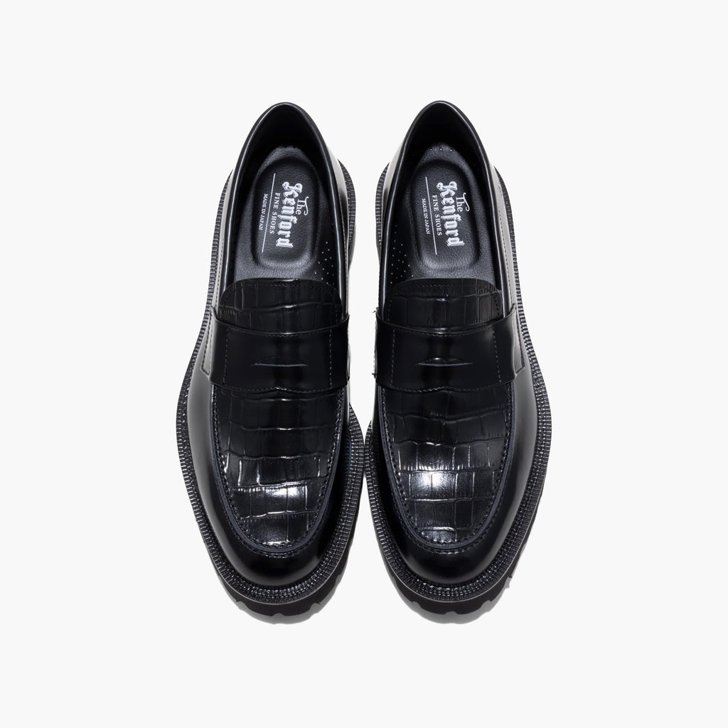 Kenford New Classic Coin Loafers "Black Crocodile"