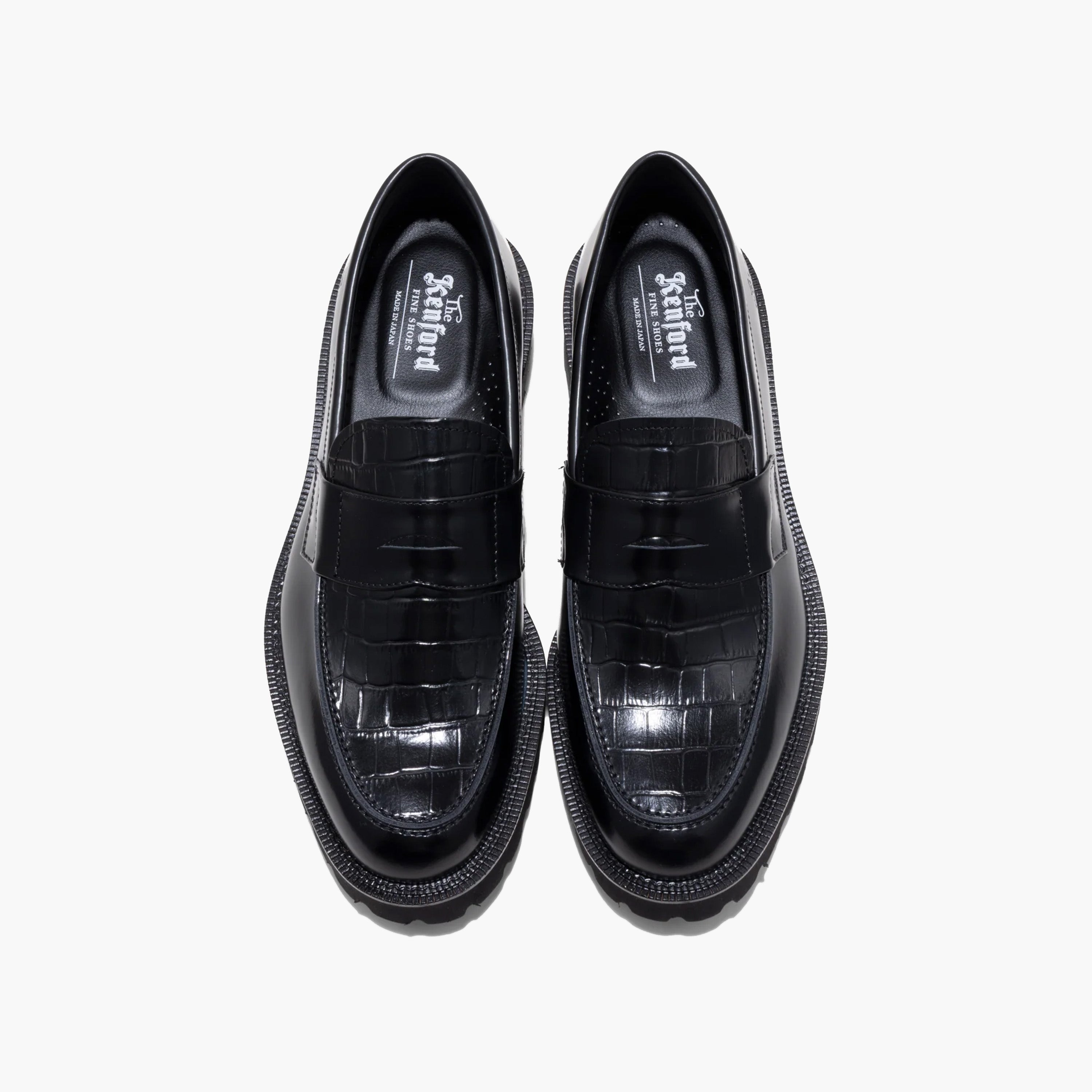 Kenford New Classic Coin Loafers "Black Crocodile"
