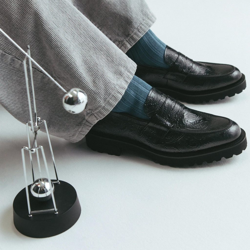 Kenford New Classic Coin Loafers "Black Paisley"