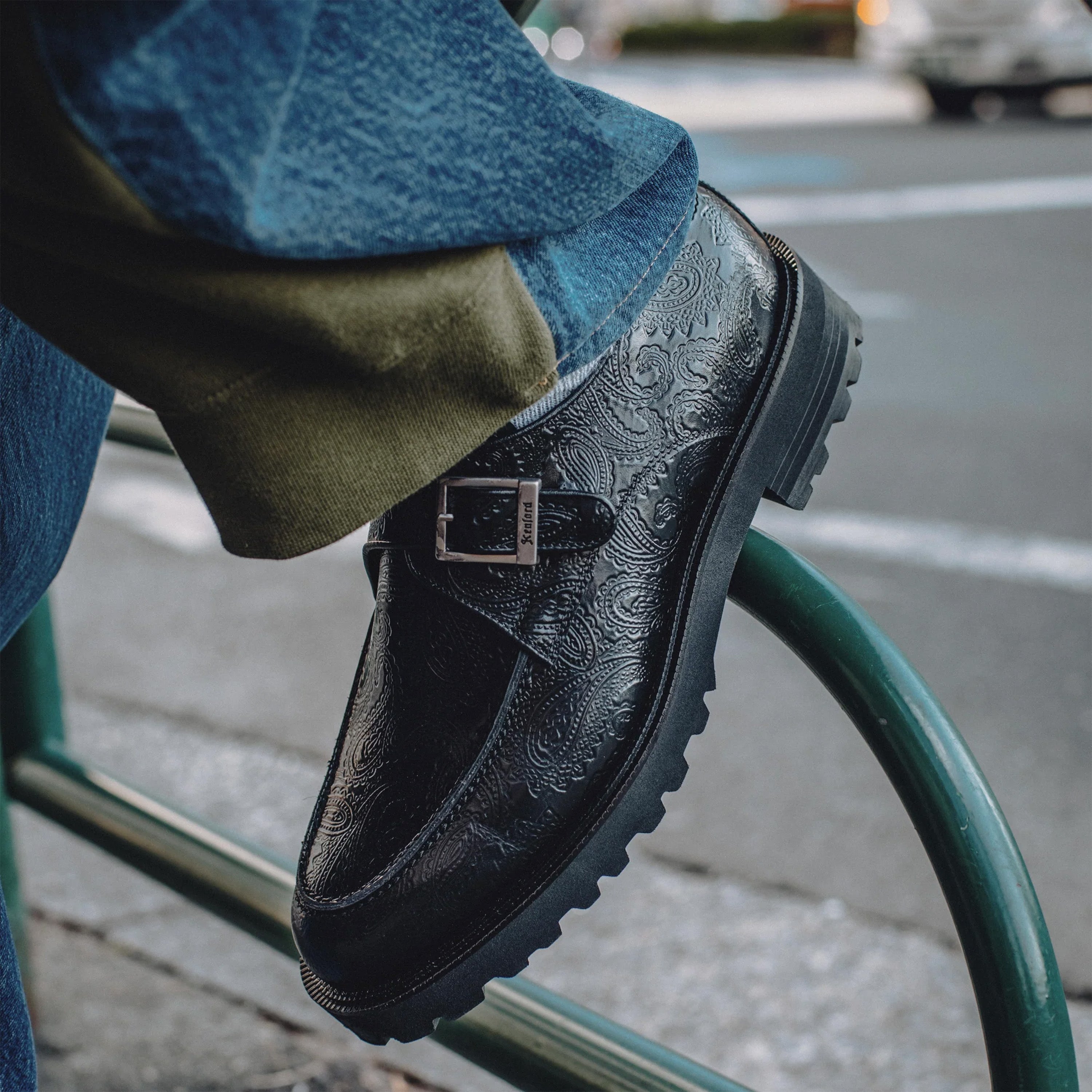 Kenford New Classic U-Tip Monk Strap "Black Paisley"