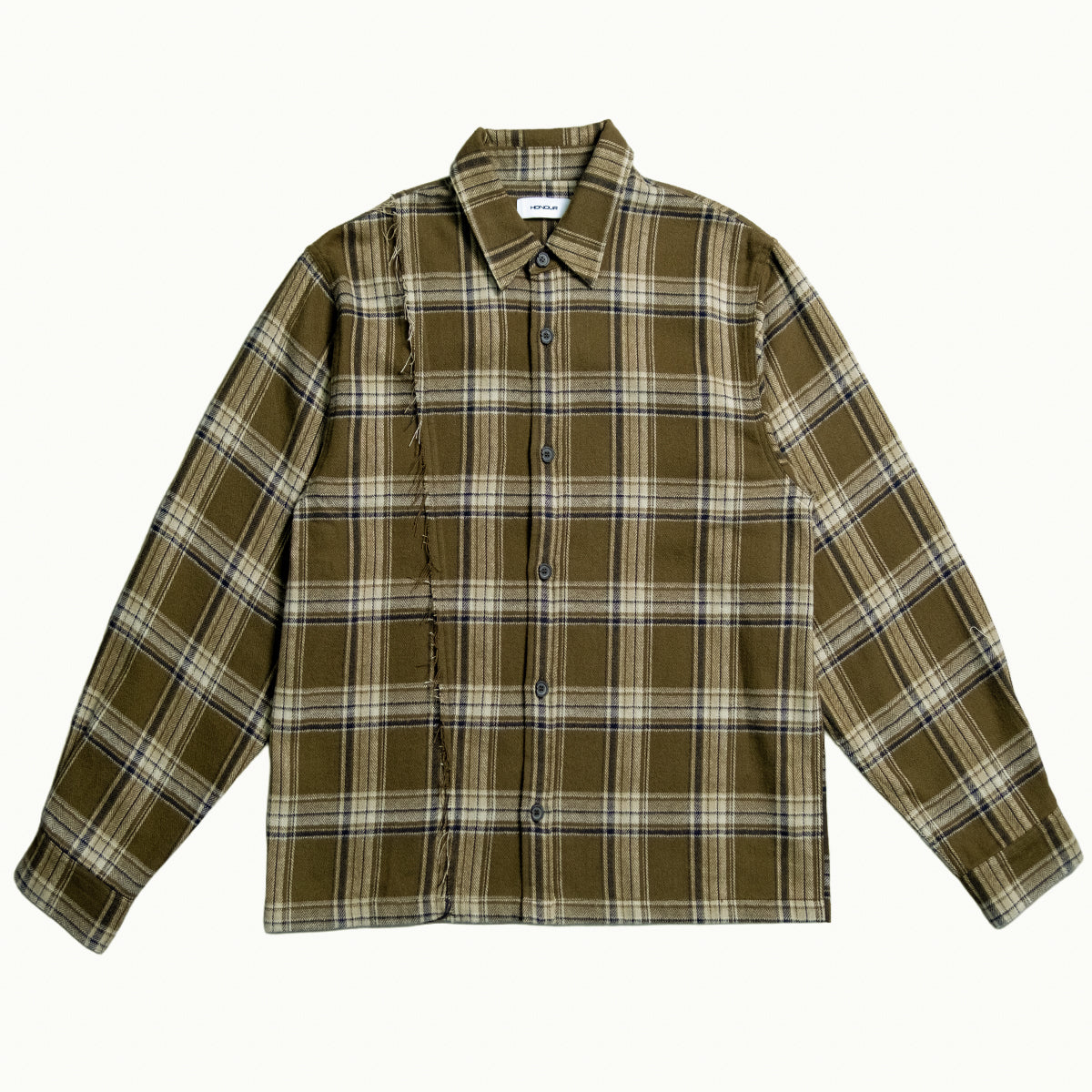 Honour Frayed Overshirt - Olive Check