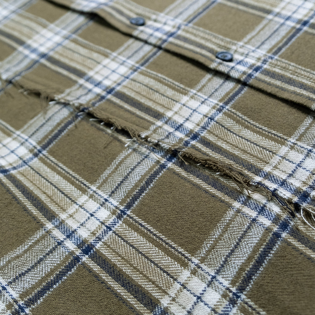 Honour Frayed Overshirt - Olive Check
