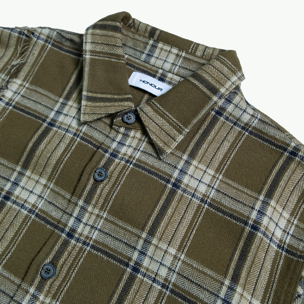 Honour Frayed Overshirt - Olive Check