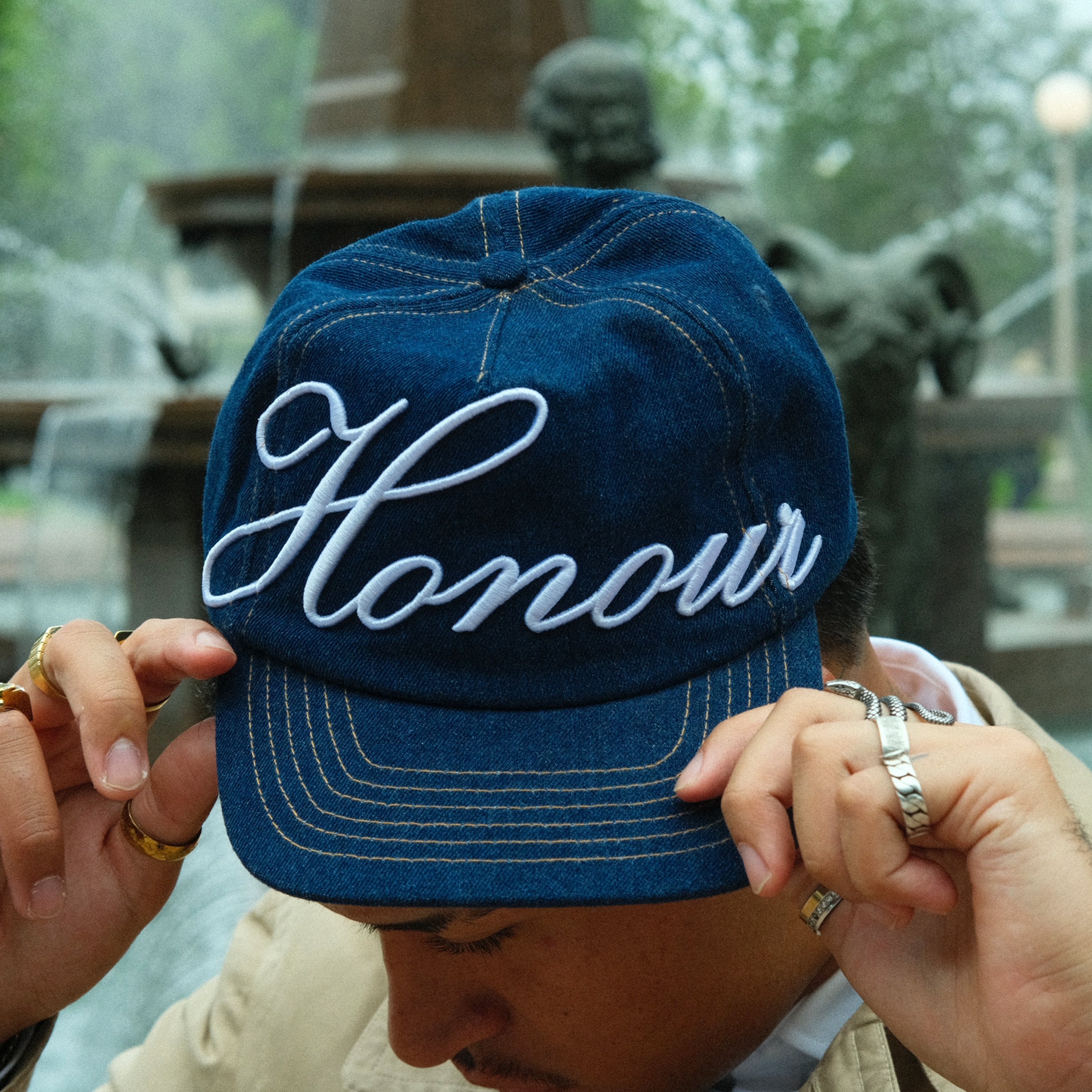 HONOUR Heritage Script Adjustable Hat 'Raw Denim'