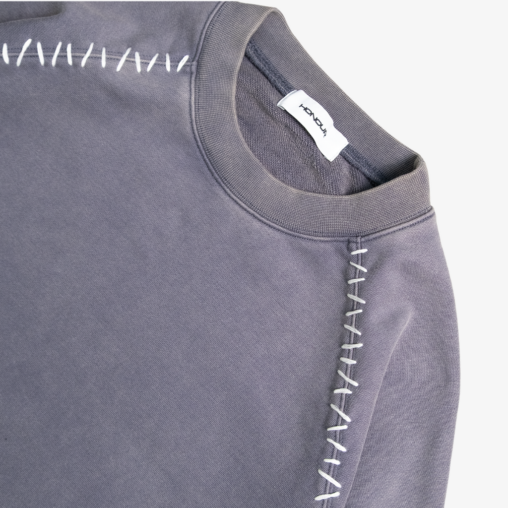 Honour Frankenstitch Crewneck - Stone Blue