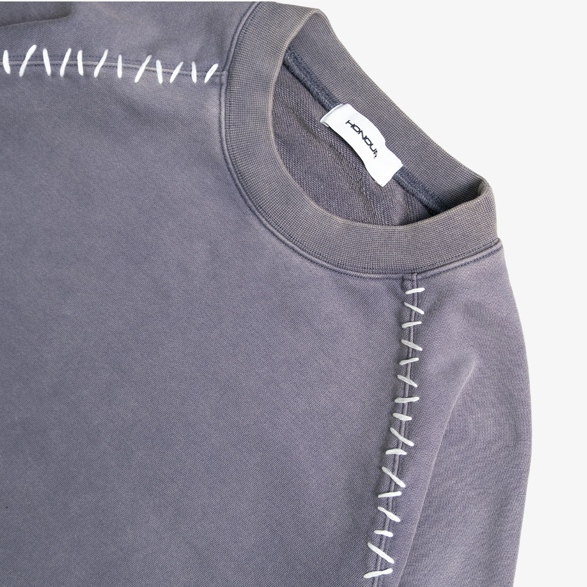 Honour Frankenstitch Crewneck - Stone Blue