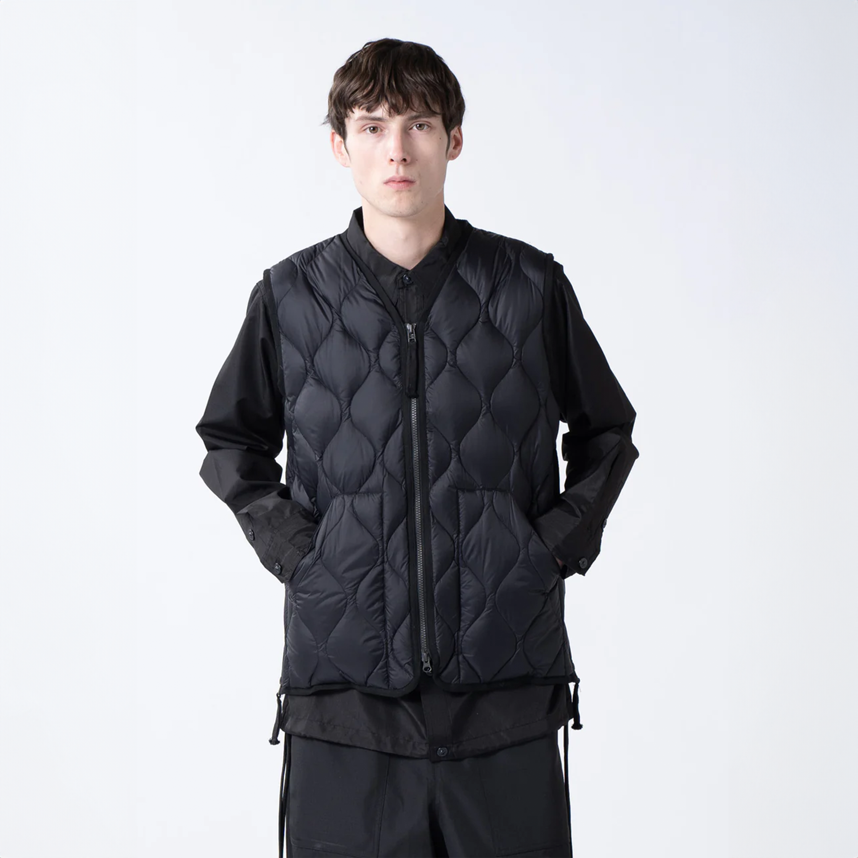Taion Military V Neck W-Zip Down Vest (Soft Shell) "Black"