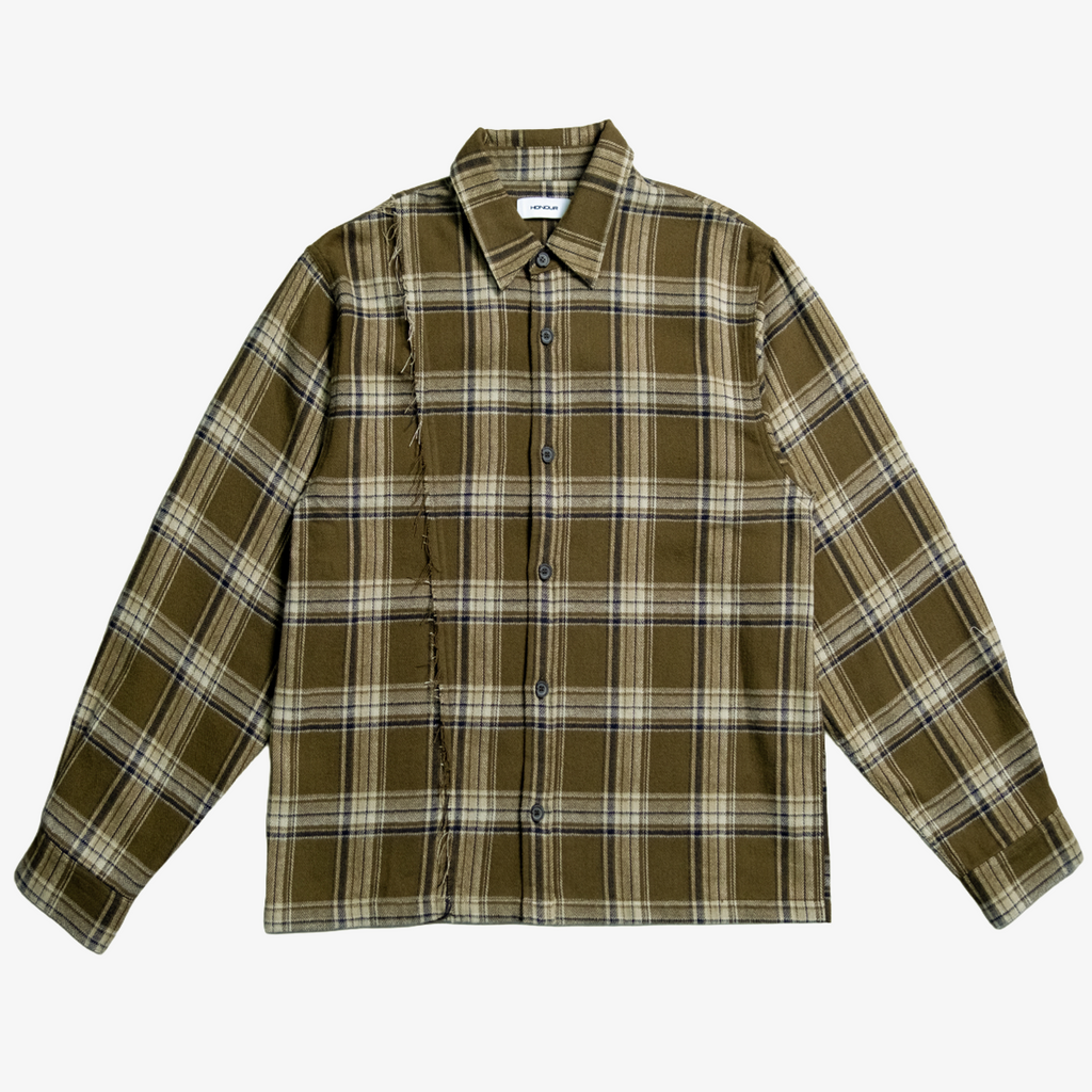 Honour Frayed Overshirt - Olive Check