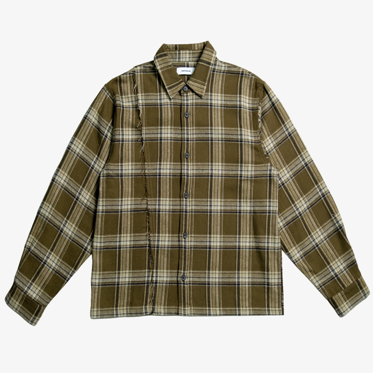 Honour Frayed Overshirt - Olive Check